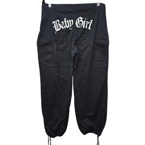 Y2K Pants Baby Girl Old English Back Spellout Black White Jogger Cargo Stretchy